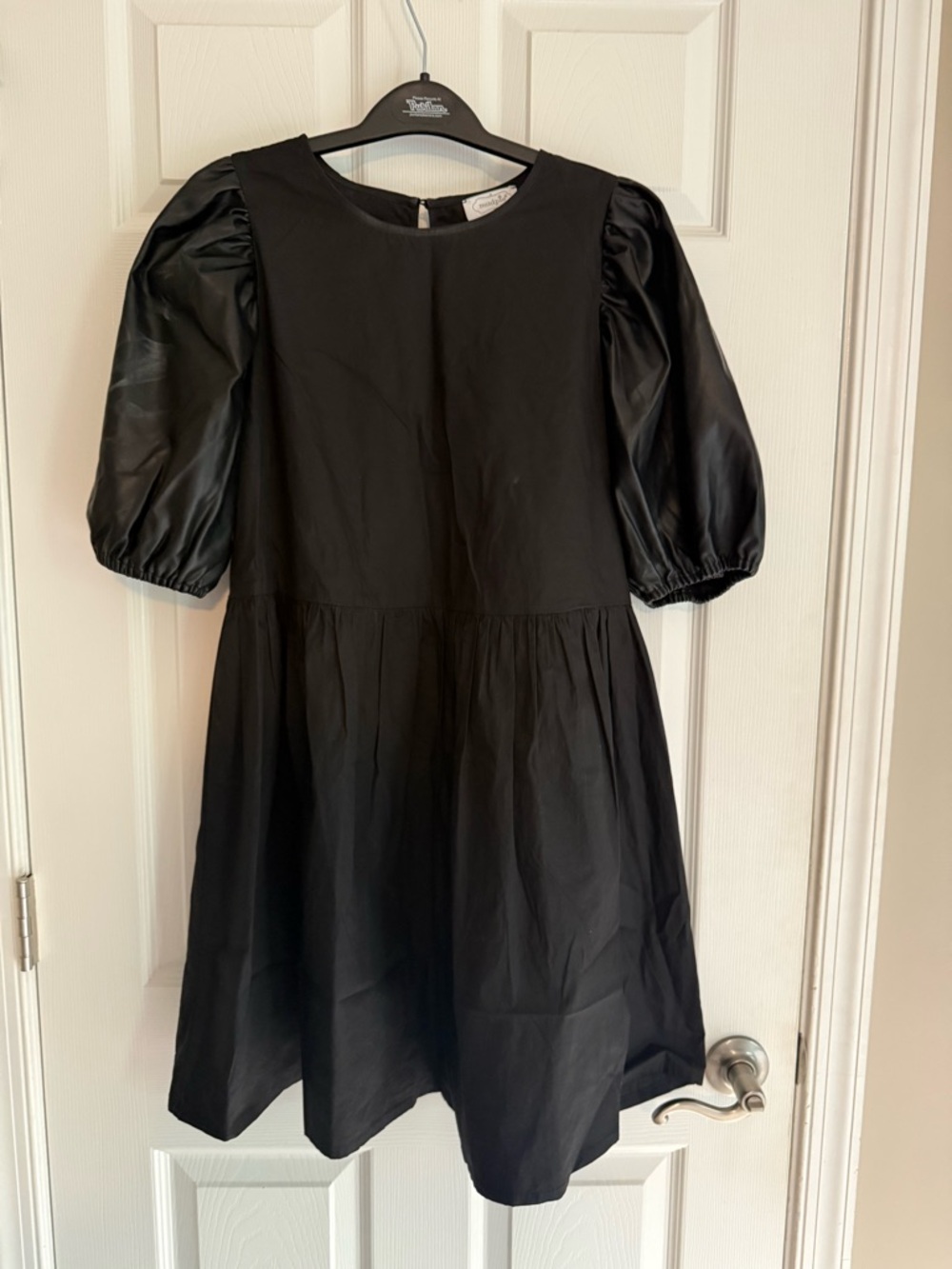 Mud Pie Black Faux Leather Puff-Sleeve Mini Dress